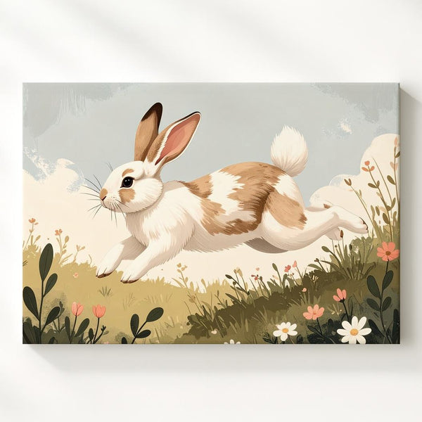 Playful Hopping Rabbit Canvas – Energetic Spring Wall Art - Gifitto