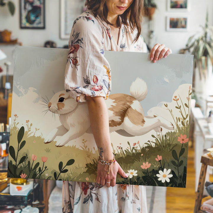 Playful Hopping Rabbit Canvas – Energetic Spring Wall Art - Gifitto