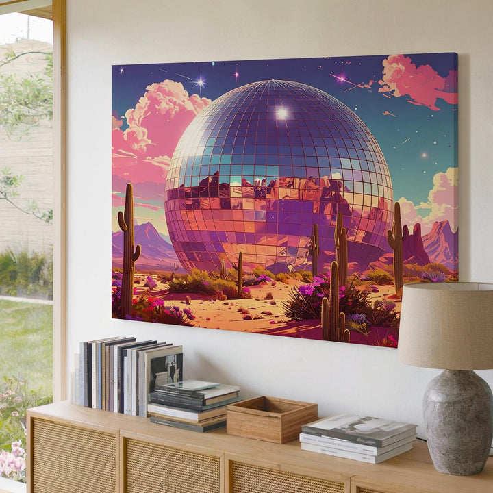 Disco Ball Desert Canvas – Surreal Psychedelic Desert Landscape Wall Art - Gifitto
