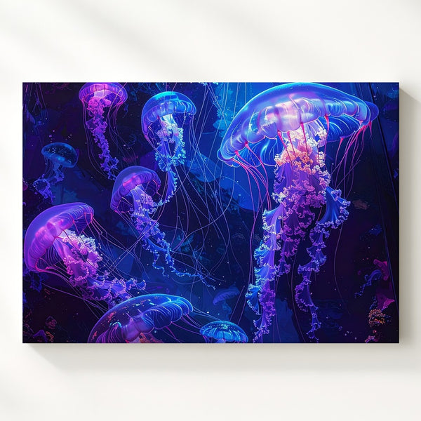 Neon Drift Canvas – Surreal Glowing Jellyfish in Electric Color
