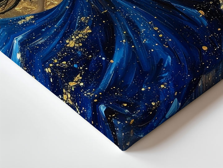 Starry Night Gown Woman Canvas – Whimsical Golden Fantasy Wall Art - Gifitto