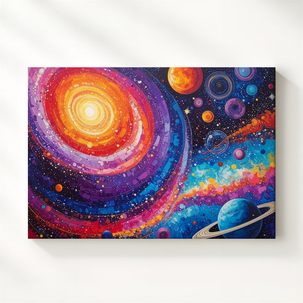 Cosmic Playground Canvas – Whimsical Galaxy Art with Colorful Planets & Orbs - Gifitto