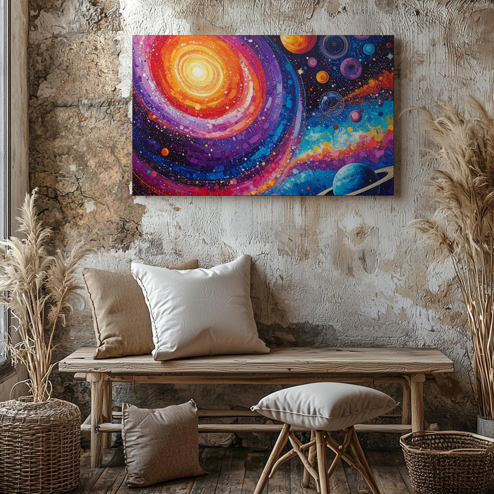 Cosmic Playground Canvas – Whimsical Galaxy Art with Colorful Planets & Orbs - Gifitto