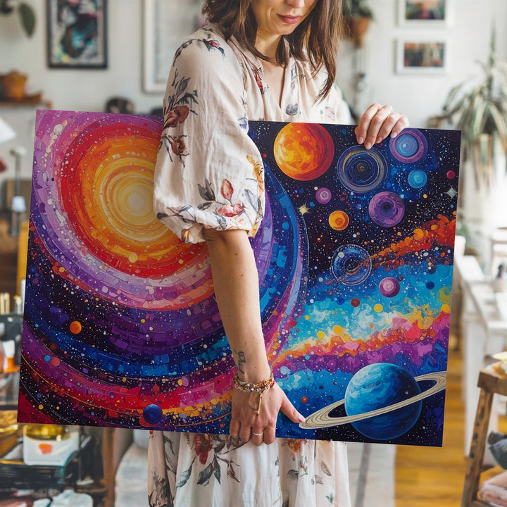 Cosmic Playground Canvas – Whimsical Galaxy Art with Colorful Planets & Orbs - Gifitto