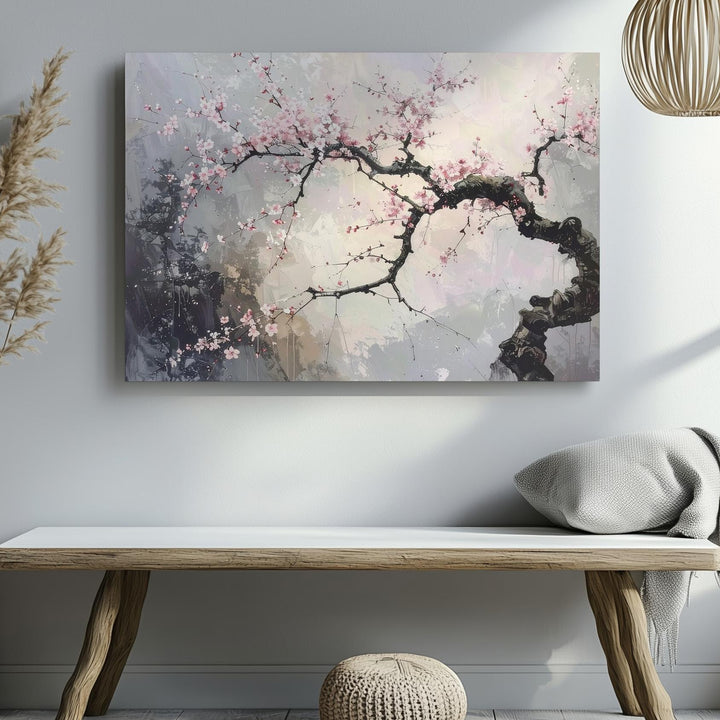 Blossoming Cherry Branch Canvas – Traditional Chinese Ink Floral Art - Gifitto