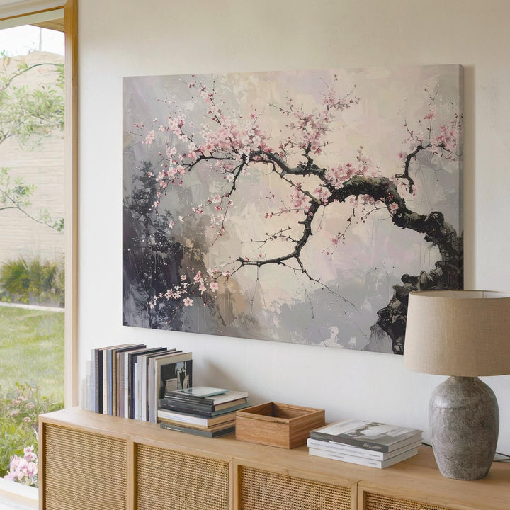 Blossoming Cherry Branch Canvas – Traditional Chinese Ink Floral Art - Gifitto