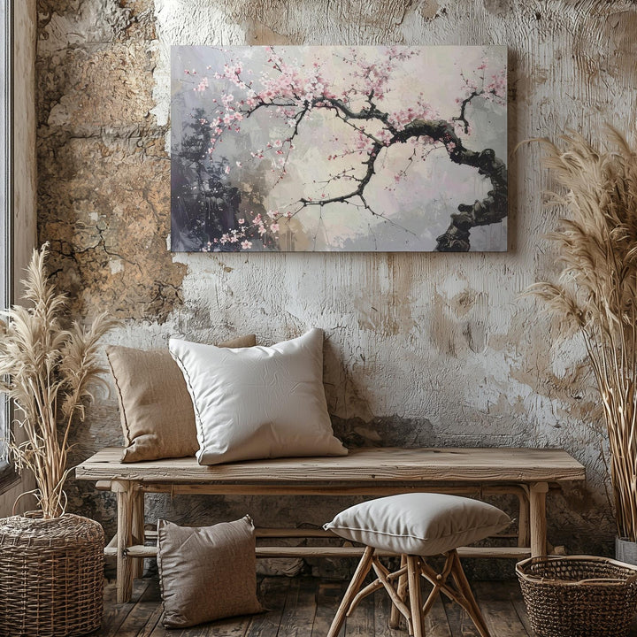 Blossoming Cherry Branch Canvas – Traditional Chinese Ink Floral Art - Gifitto