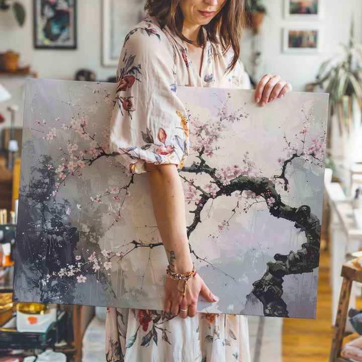 Blossoming Cherry Branch Canvas – Traditional Chinese Ink Floral Art - Gifitto