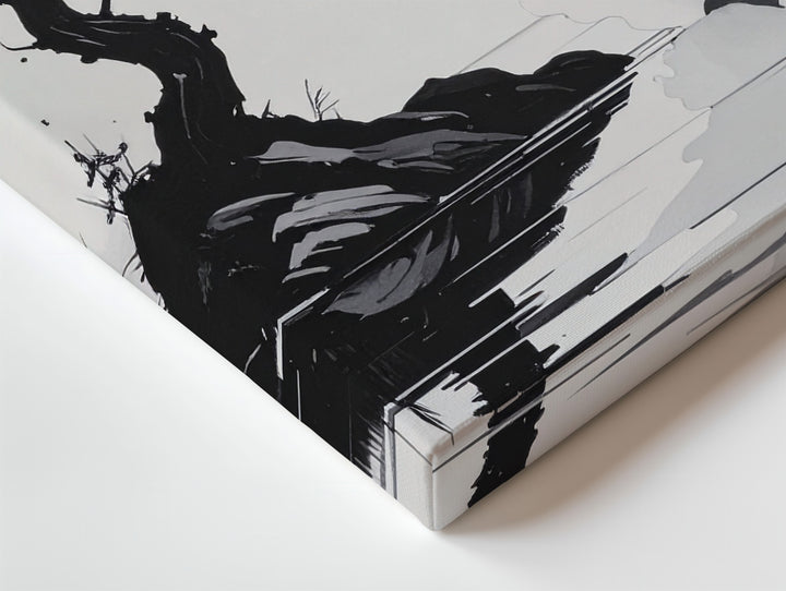 Windswept Pine Canvas – Minimalist Ink Landscape of Solitude & Strength - Gifitto