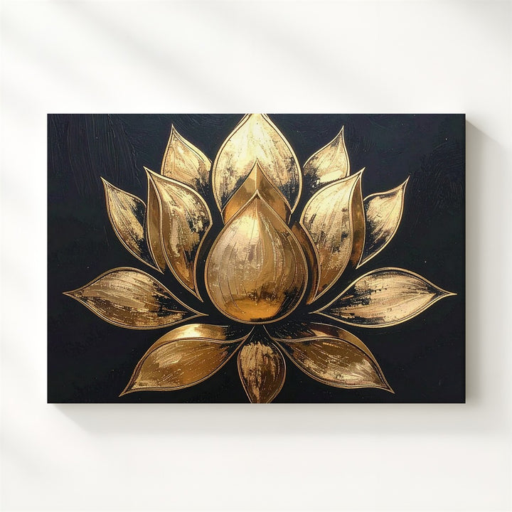Golden Lotus Canvas – 3D Metallic Flower of Awakening & Sacred Light - Gifitto