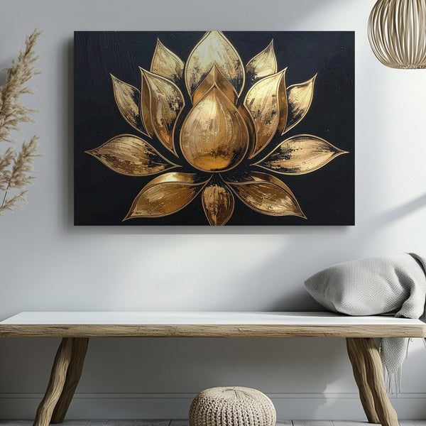 Golden Lotus Canvas – 3D Metallic Flower of Awakening & Sacred Light - Gifitto