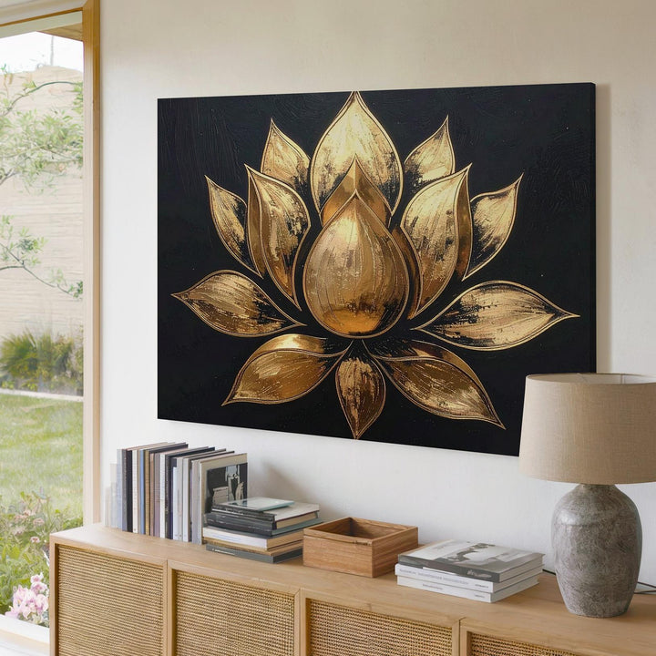 Golden Lotus Canvas – 3D Metallic Flower of Awakening & Sacred Light - Gifitto
