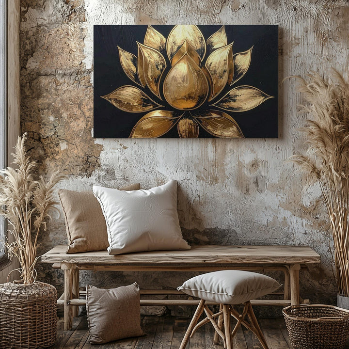 Golden Lotus Canvas – 3D Metallic Flower of Awakening & Sacred Light - Gifitto