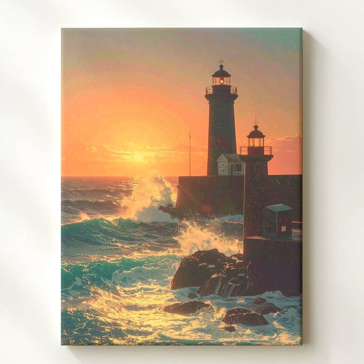 Sunset Lighthouse Canvas – Tranquil Seascape with Warm and Cool Contrasts - Gifitto