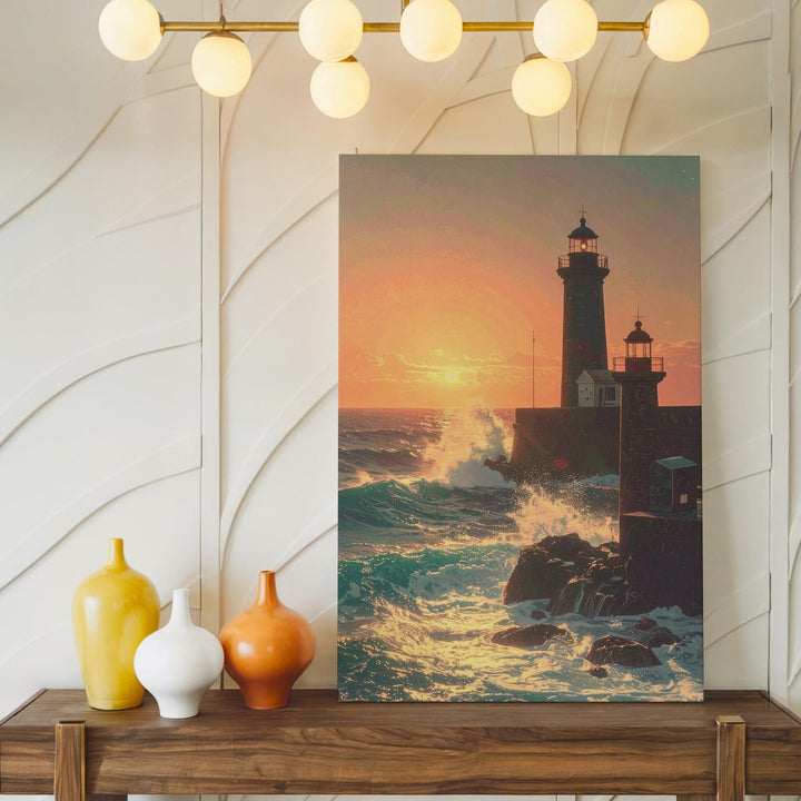 Sunset Lighthouse Canvas – Tranquil Seascape with Warm and Cool Contrasts - Gifitto