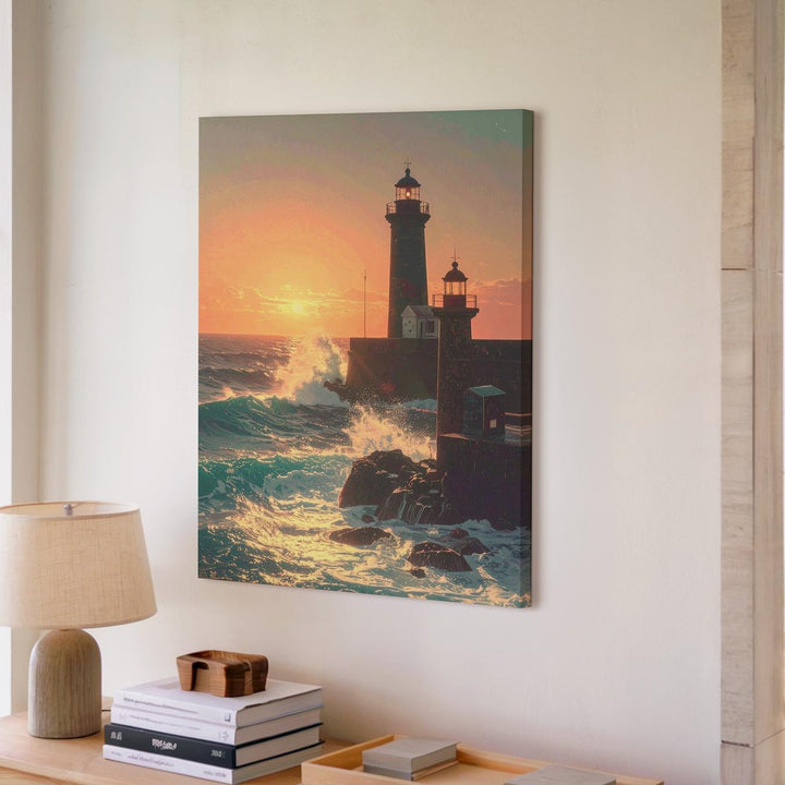 Sunset Lighthouse Canvas – Tranquil Seascape with Warm and Cool Contrasts - Gifitto