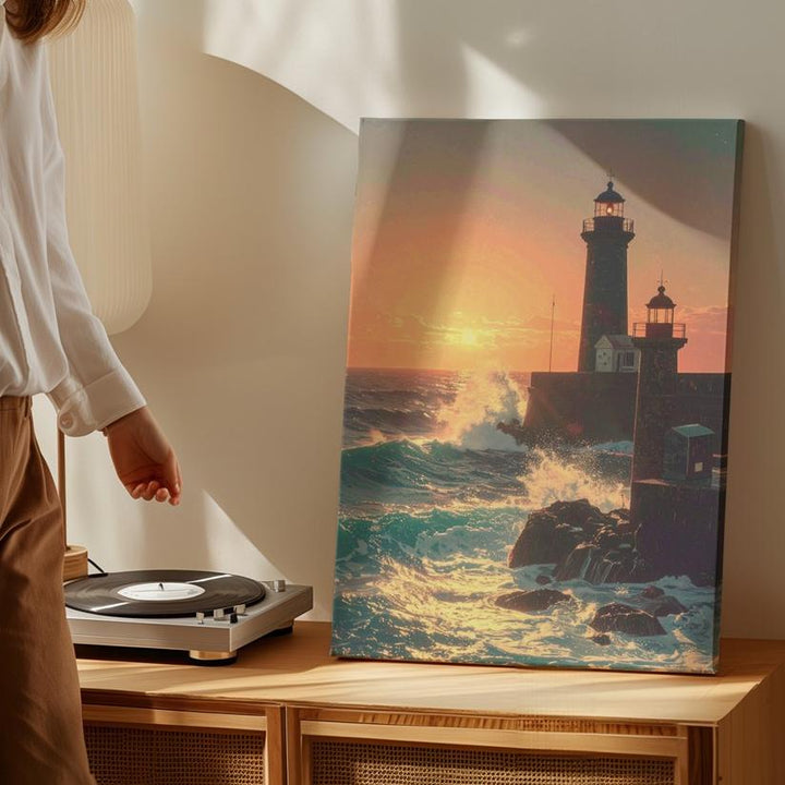 Sunset Lighthouse Canvas – Tranquil Seascape with Warm and Cool Contrasts - Gifitto