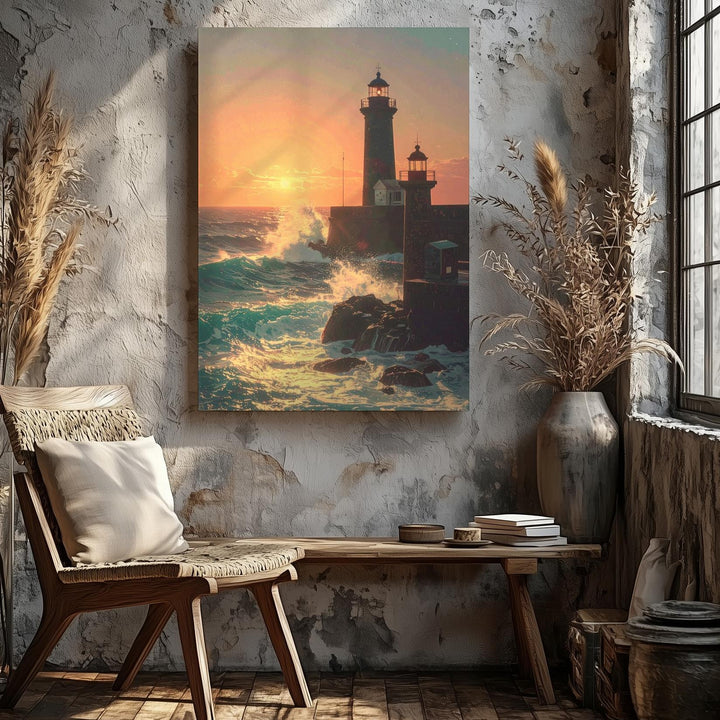 Sunset Lighthouse Canvas – Tranquil Seascape with Warm and Cool Contrasts - Gifitto