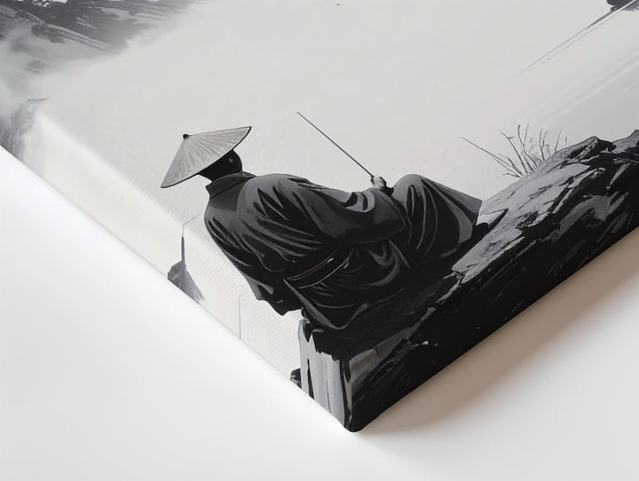 Solitary Fisherman Canvas – Minimalist Chinese Ink Art of Silence & Vastness - Gifitto