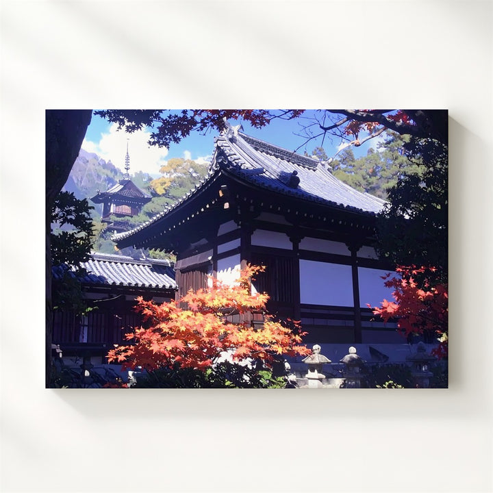 Autumn Temple Sanctuary Canvas – Traditional Japanese Architecture in Sacred Light - Gifitto