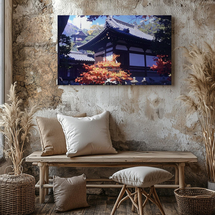 Autumn Temple Sanctuary Canvas – Traditional Japanese Architecture in Sacred Light - Gifitto