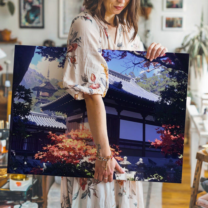 Autumn Temple Sanctuary Canvas – Traditional Japanese Architecture in Sacred Light - Gifitto