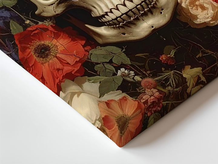 Memento Mori Floral Skull Canvas – Dark Still Life Wall Art with Symbolic Contrast - Gifitto