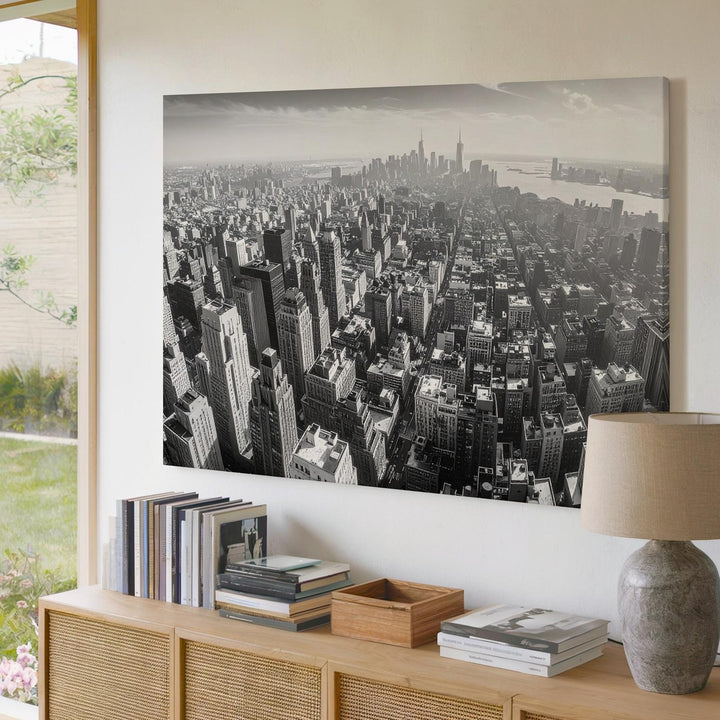 Monochrome Urban Skyline Canvas – Panoramic Black & White Cityscape Wall Art - Gifitto