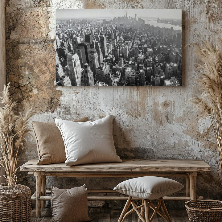 Monochrome Urban Skyline Canvas – Panoramic Black & White Cityscape Wall Art - Gifitto