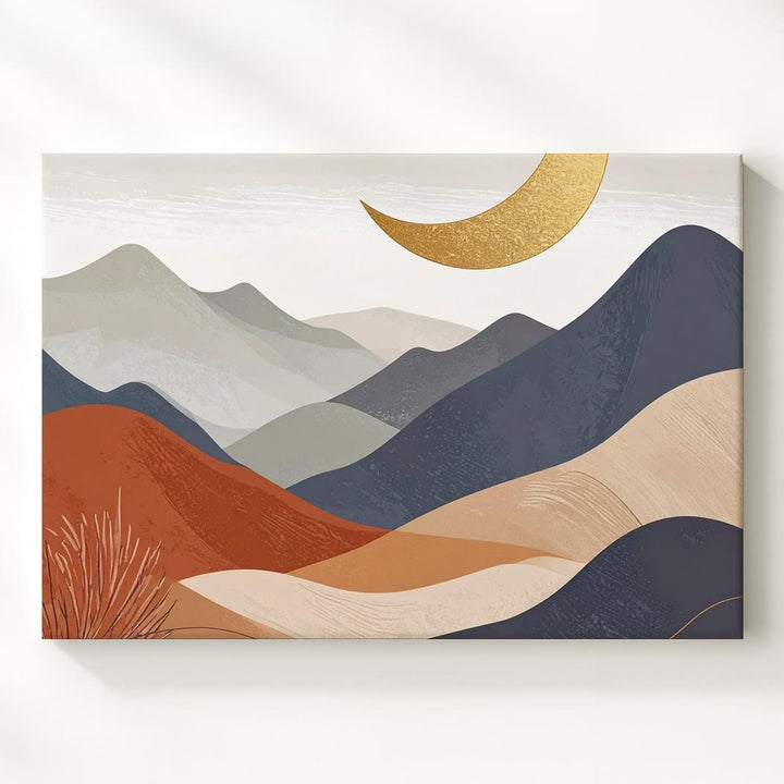 Minimalist Mountain & Crescent Moon Canvas – Serene Nursery Wall Art - Gifitto