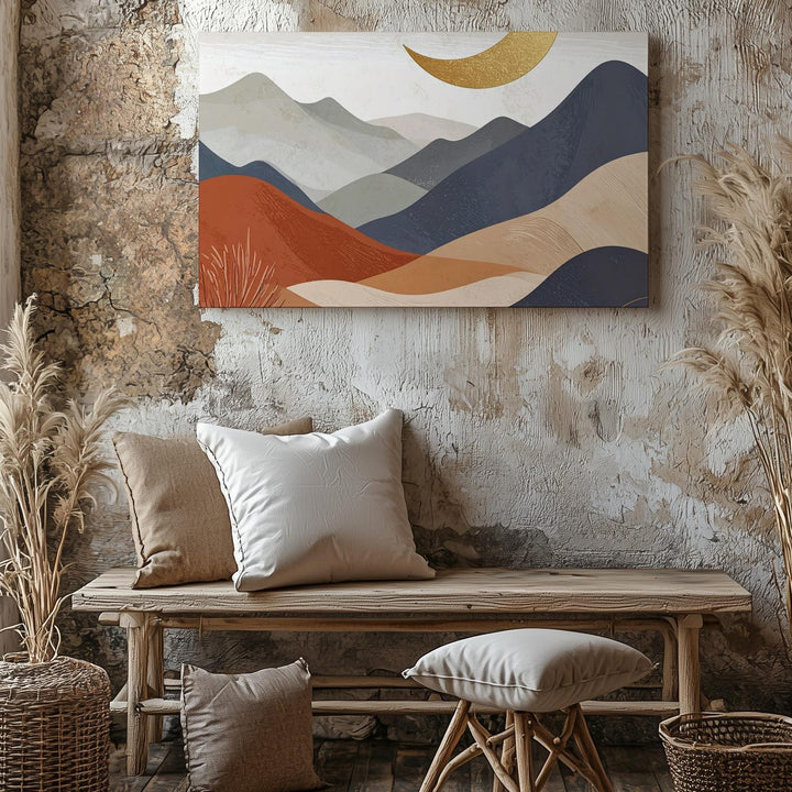 Minimalist Mountain & Crescent Moon Canvas – Serene Nursery Wall Art - Gifitto