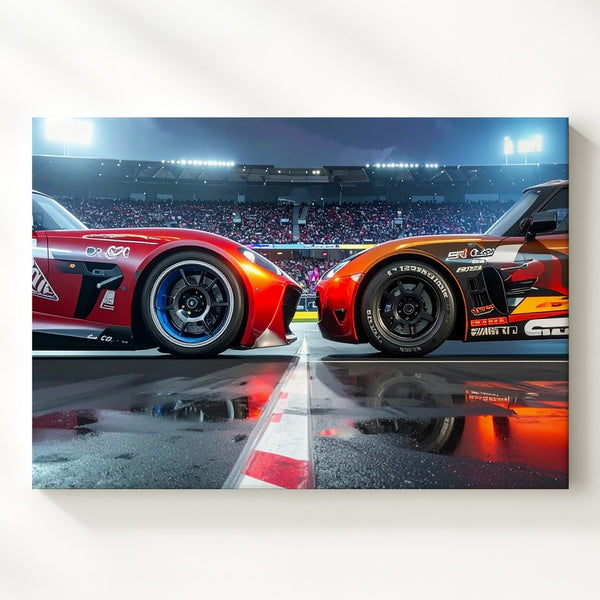 Lightning McQueen vs. Jackson Storm Canvas – Animated Racing Showdown Wall Art - Gifitto