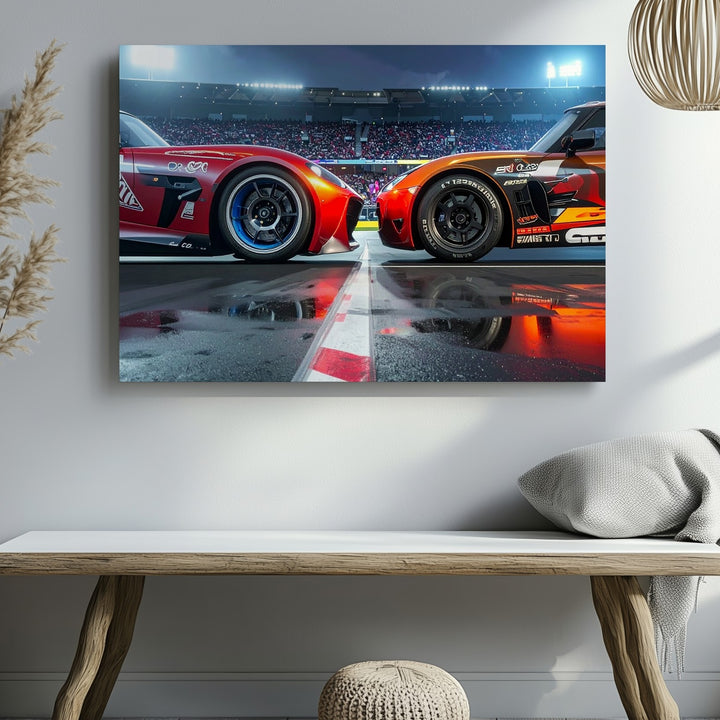 Lightning McQueen vs. Jackson Storm Canvas – Animated Racing Showdown Wall Art - Gifitto