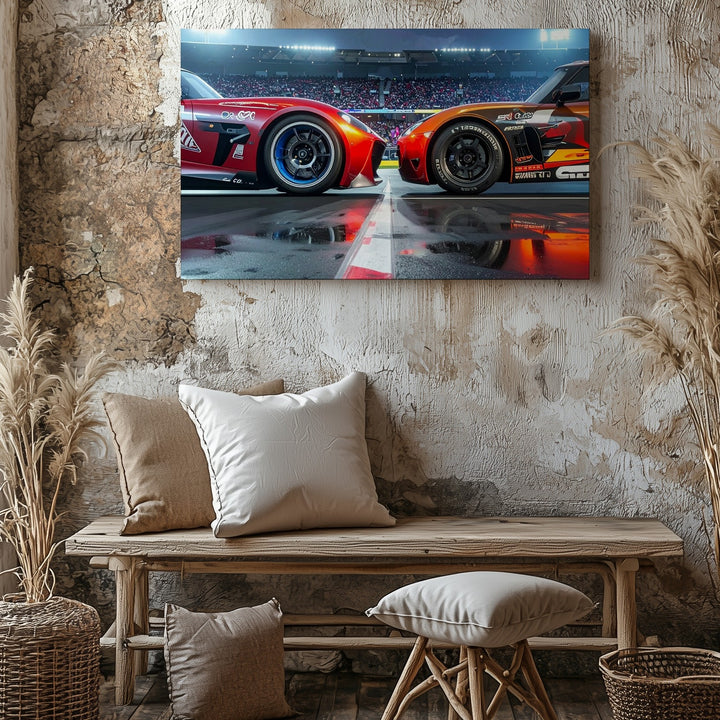 Lightning McQueen vs. Jackson Storm Canvas – Animated Racing Showdown Wall Art - Gifitto