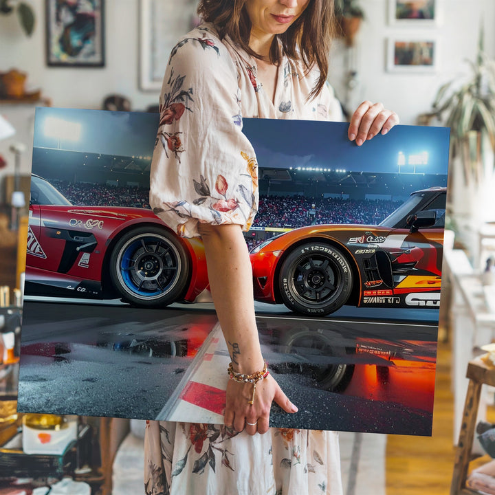 Lightning McQueen vs. Jackson Storm Canvas – Animated Racing Showdown Wall Art - Gifitto