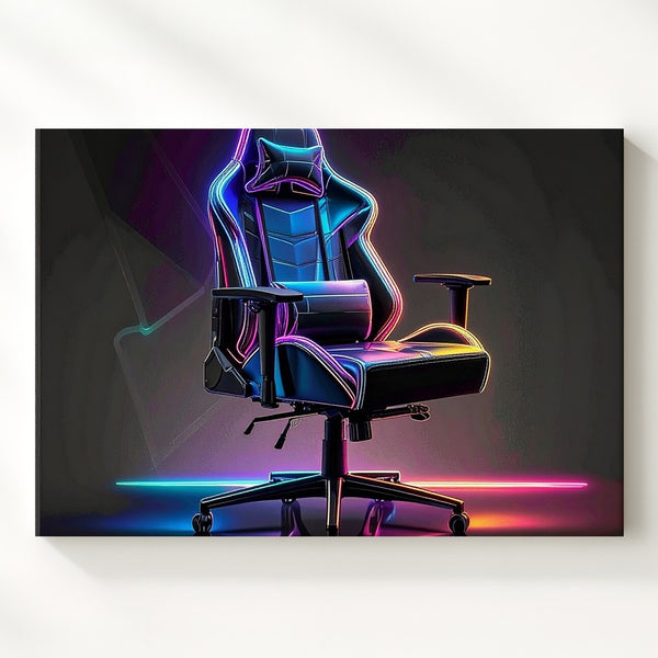 Neon Gaming Chair Canvas – Futuristic Ergonomic Setup Wall Art - Gifitto
