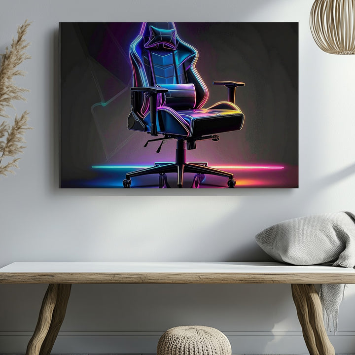 Neon Gaming Chair Canvas – Futuristic Ergonomic Setup Wall Art - Gifitto