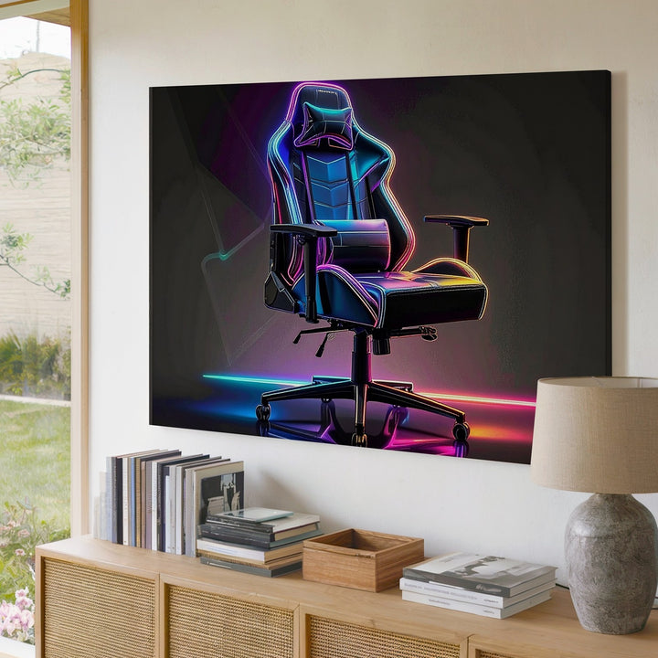 Neon Gaming Chair Canvas – Futuristic Ergonomic Setup Wall Art - Gifitto