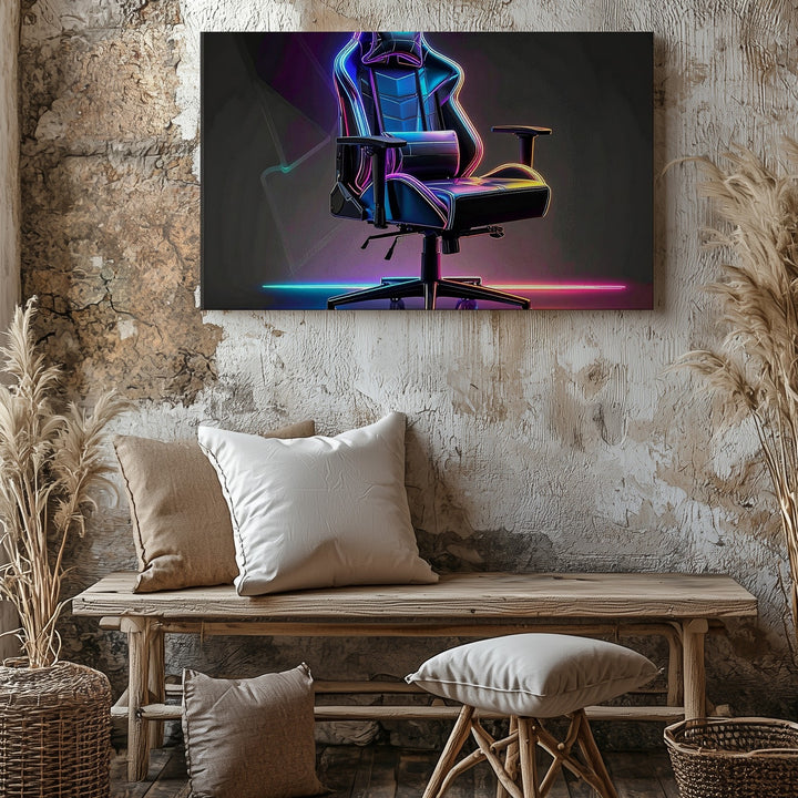 Neon Gaming Chair Canvas – Futuristic Ergonomic Setup Wall Art - Gifitto