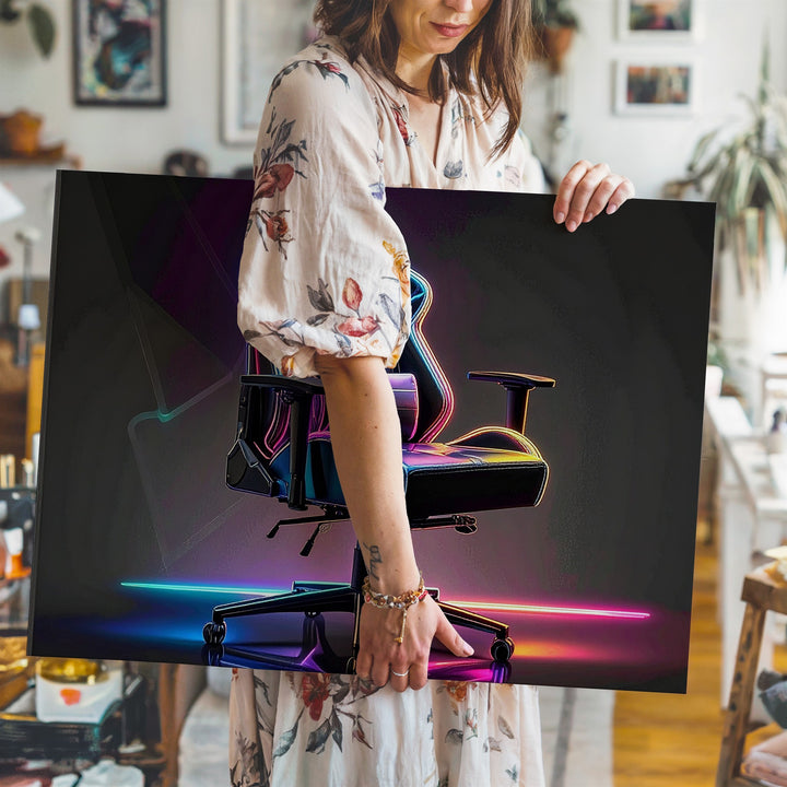 Neon Gaming Chair Canvas – Futuristic Ergonomic Setup Wall Art - Gifitto