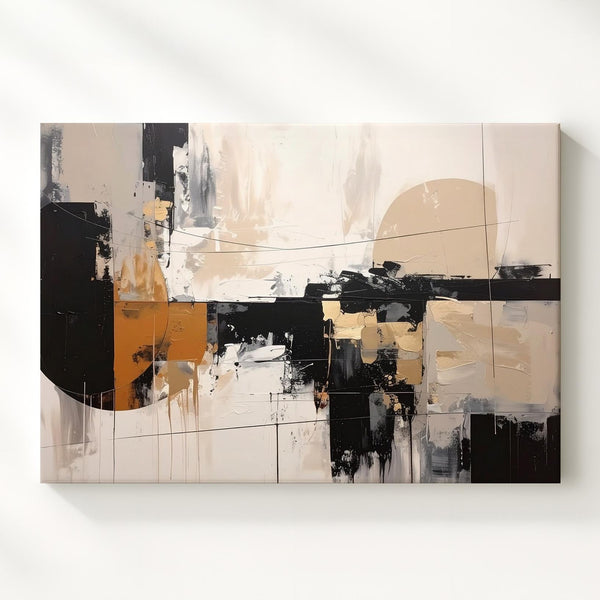 Ochre & Black Mixed Media Canvas – Contemporary Abstract Minimalist Art - Gifitto