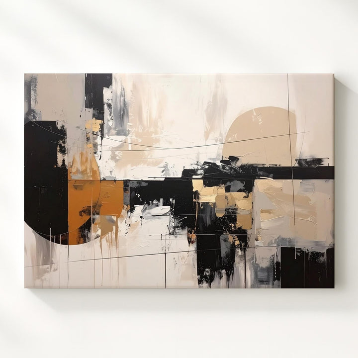 Ochre & Black Mixed Media Canvas – Contemporary Abstract Minimalist Art - Gifitto