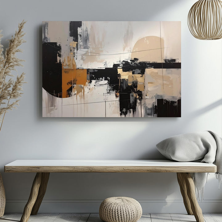 Ochre & Black Mixed Media Canvas – Contemporary Abstract Minimalist Art - Gifitto