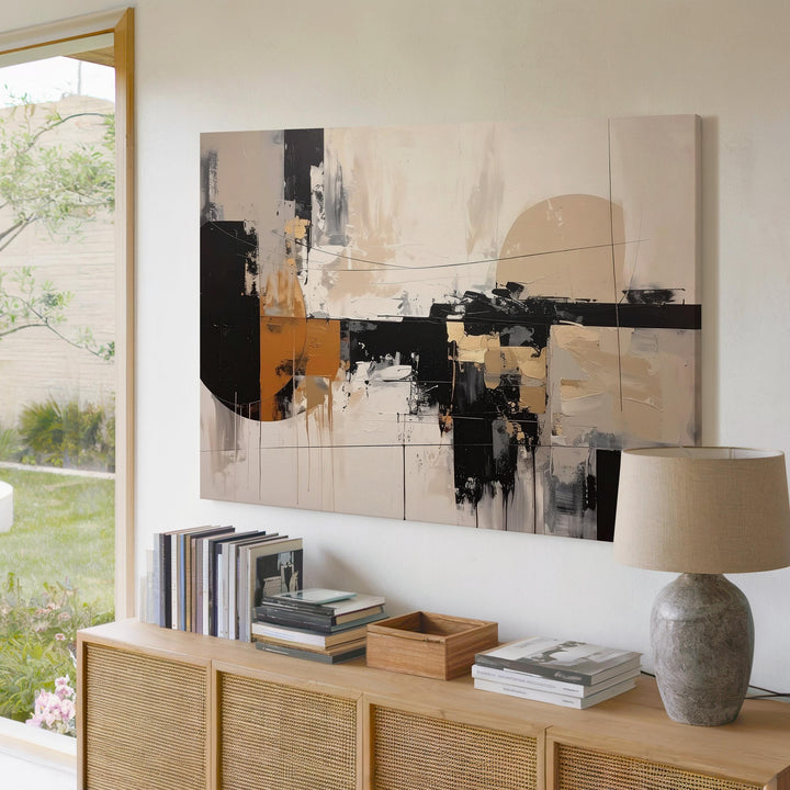 Ochre & Black Mixed Media Canvas – Contemporary Abstract Minimalist Art - Gifitto
