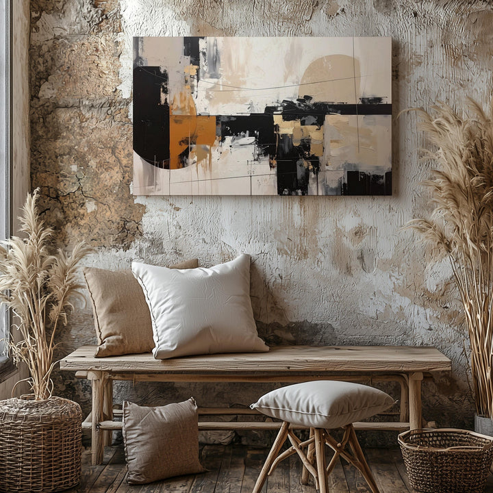 Ochre & Black Mixed Media Canvas – Contemporary Abstract Minimalist Art - Gifitto