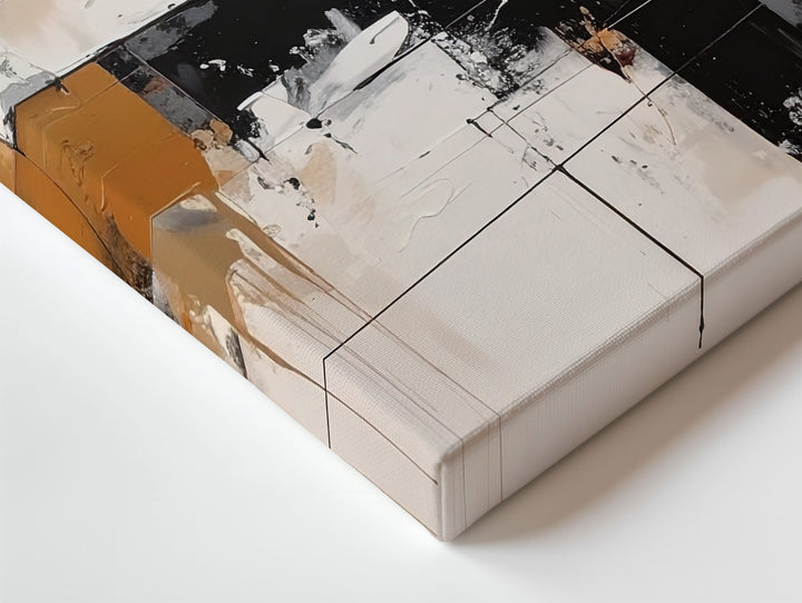 Ochre & Black Mixed Media Canvas – Contemporary Abstract Minimalist Art - Gifitto