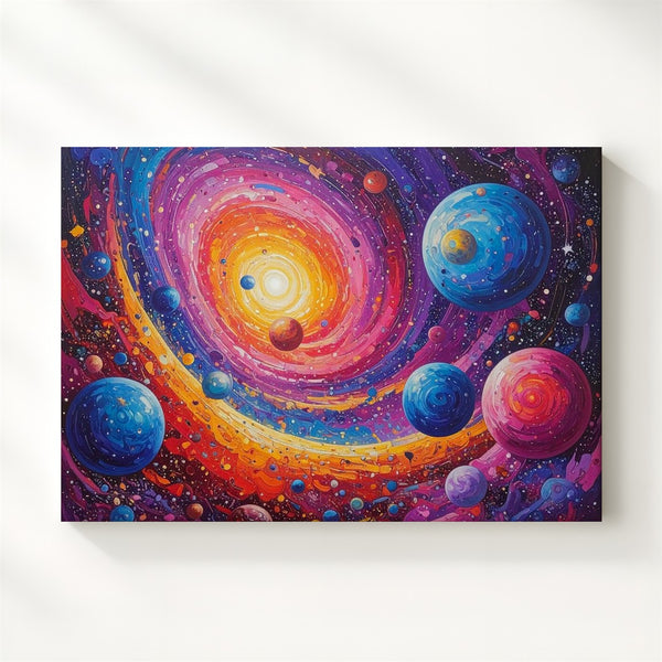 Dream Galaxy Canvas – Expressive Spiral Universe with Abstract Planets - Gifitto