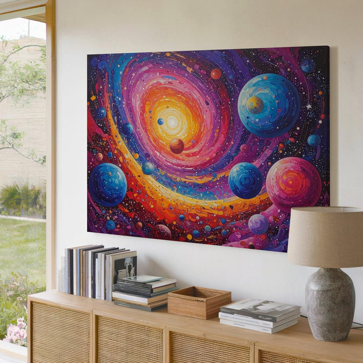 Dream Galaxy Canvas – Expressive Spiral Universe with Abstract Planets - Gifitto