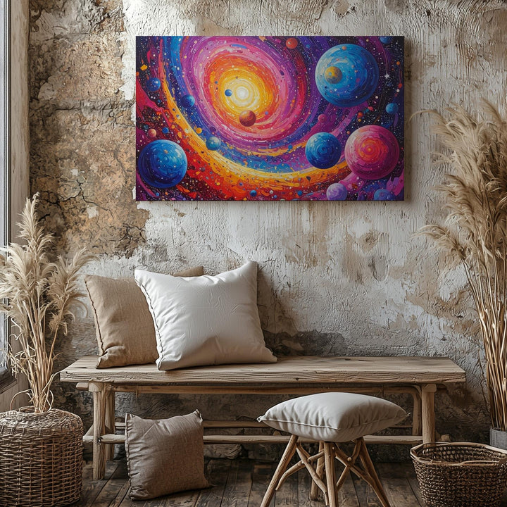 Dream Galaxy Canvas – Expressive Spiral Universe with Abstract Planets - Gifitto
