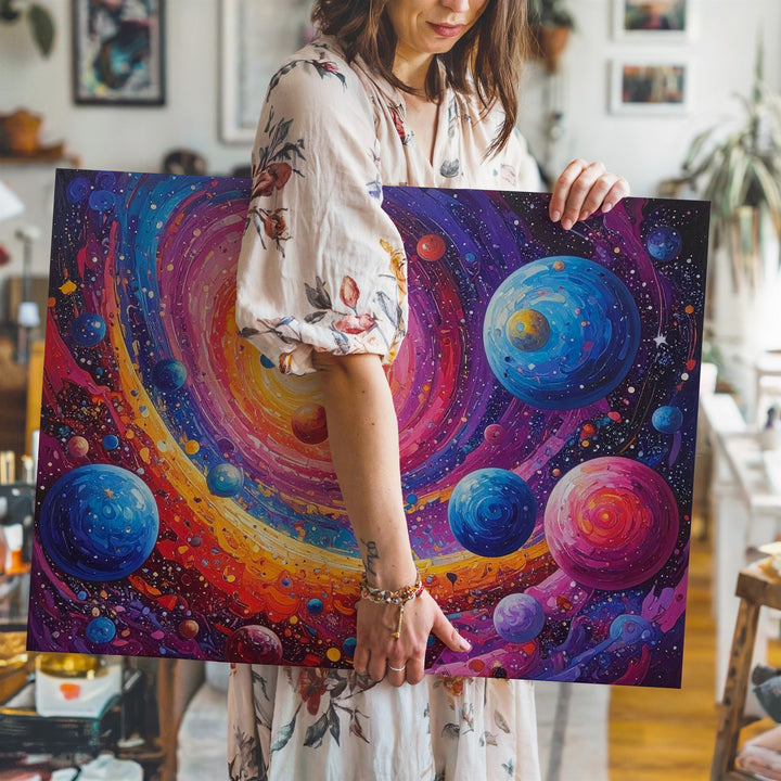 Dream Galaxy Canvas – Expressive Spiral Universe with Abstract Planets - Gifitto